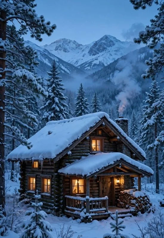Winter Mountain Cabin Aesthetic